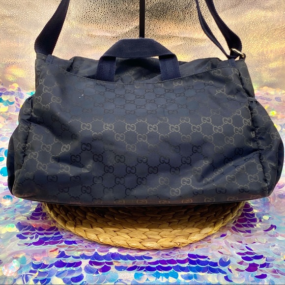 GUCCI GG MONOGRAM NAVY LOGO NYLON MESSENGER DIAPER CROSSBODY SHOULDER LARGE BAG - Picture 5 of 8